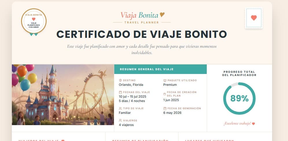 Certificado de Viaje Bonito — preview